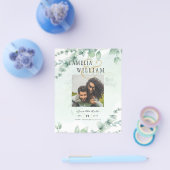 BUDGET緑の写真結婚式の日付を保存QRcode チラシ (シングル)