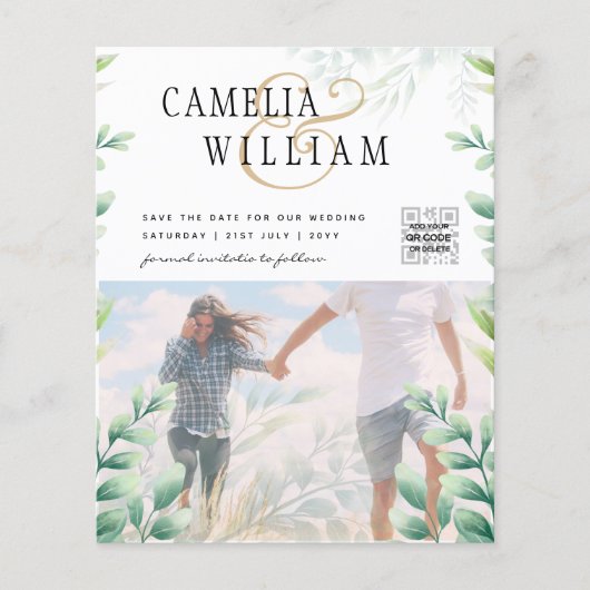 BUDGET緑の写真結婚式の日付を保存QRcode チラシ (正面)