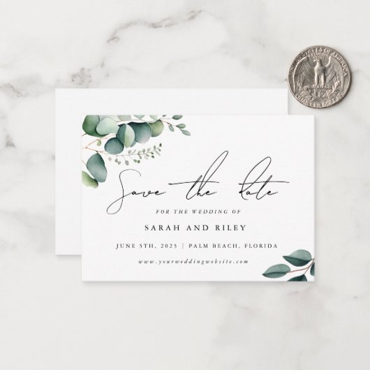 BUDGET緑の結婚式を保存する日付招待状 ノートカード (正面/裏面インサイチュ)