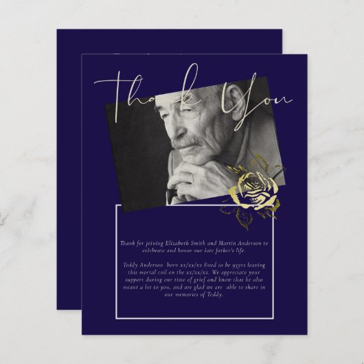 BUDGET葬儀ありがとうPhoto Navy Blue金ゴールド (正面/裏面)