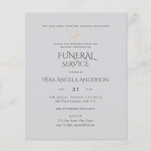 BUDGET葬儀サービス招待状と詩 (正面)