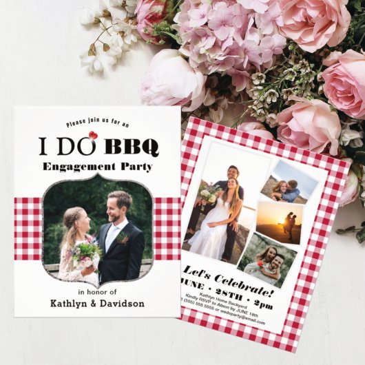 BUDGET赤い格子模様の写真I DO婚約招待状