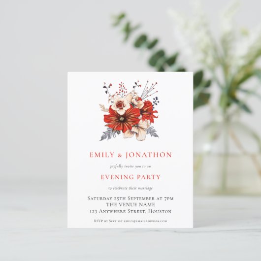 BUDGET赤花模様結婚の夕べパーティー招待状 (スタンド正面)