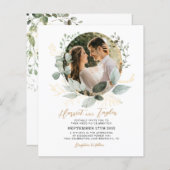 BUDGET金ゴールドと緑のユーカリ結婚写真 (正面/裏面)