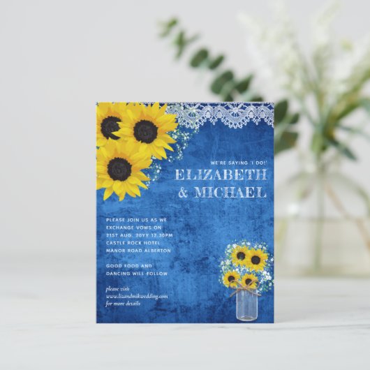 BUDGET黄色い青ひまわり花結婚式の招待 (スタンド正面)