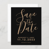 BUDGET黒と金ゴールドの日付の結婚式の招待を保存 (正面/裏面)