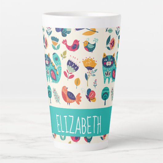 Budget かわいらし Catsフォークアガーリーートスタイル名前の追加 カフェラテマグ (正面)