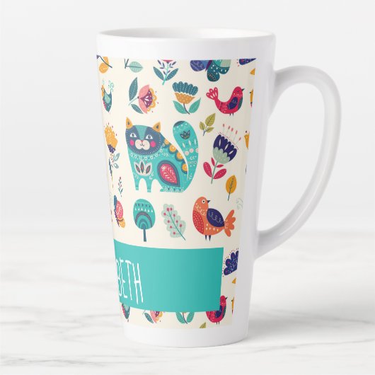 Budget かわいらし Catsフォークアガーリーートスタイル名前の追加 カフェラテマグ (右)