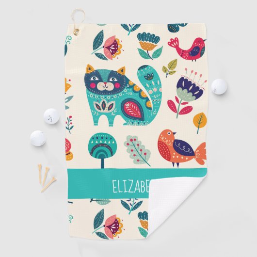 Budget かわいらし Catsフォークアガーリーートスタイル名前の追加 ゴルフタオル (インサイチュ)