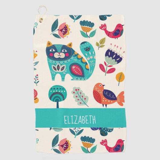 Budget かわいらし Catsフォークアガーリーートスタイル名前の追加 ゴルフタオル (正面)