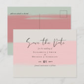 **BUDGET** アブストラクト セージ ブラッシュ ピンク スクリプト ウェディング セット ポストカード (正面/裏面)