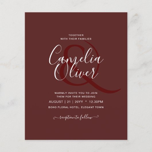 BUDGET エレガント Burgundy Monochrome結婚のシンプル チラシ (正面)