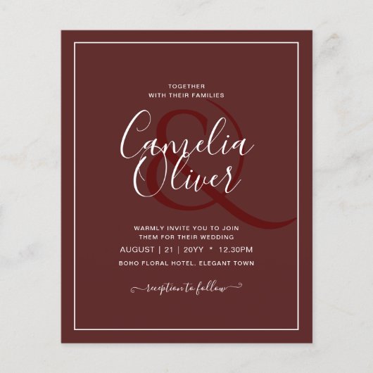 BUDGET エレガント Burgundy Monochrome結婚のシンプル チラシ (正面)