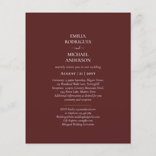 BUDGET エレガント Burgundy Monochrome結婚のシンプル チラシ (正面)