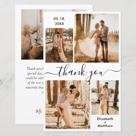 Budget エレガント Photo Collage結婚's Thank You (正面/裏面)