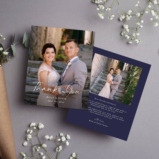 Budget エレガント Script写真の結婚サンキューカード