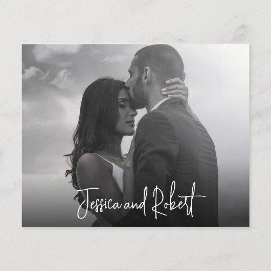 Budget エレガント Script写真の結婚サンキューカード (裏面)