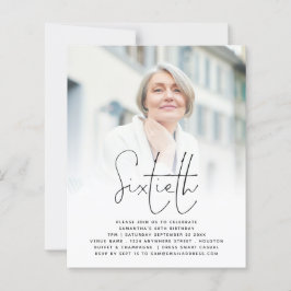 Budget エレガント Script写真60番目の誕生日招待状