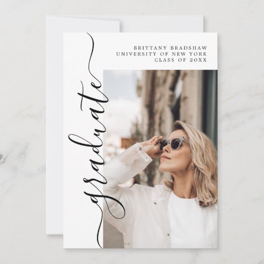 Budget エレガント Script大学院写真卒業 案内状 (正面)