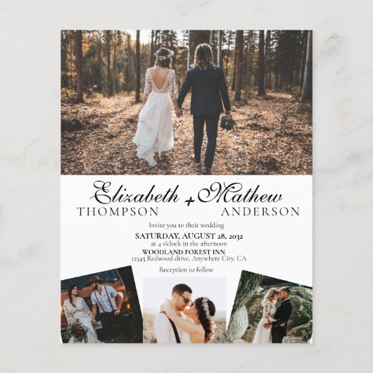 Budget エレガント Script 5フォト結婚式招待状 (裏面)