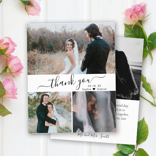 Budget エレガント Script Collage結婚's Thank You チラシ