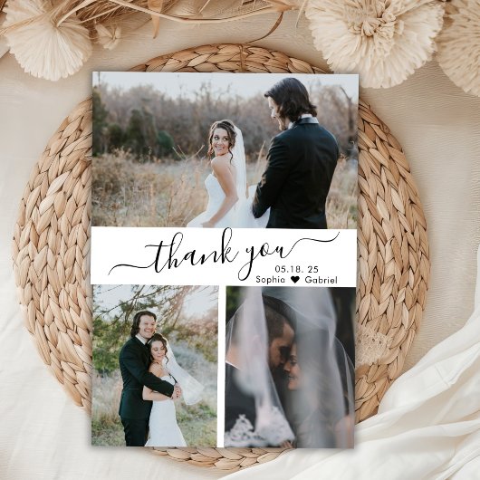Budget エレガント Script Collage結婚's Thank You チラシ
