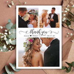 Budget エレガント Script Collage結婚's Thank You ポストカード