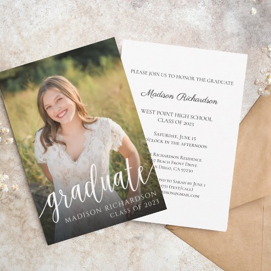 Budget エレガント Script Graduate Photo Announcement 招待状