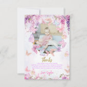 BUDGET クリスタルゴールドの蝶々と藤の花の子供の誕生日写真 サンキューカード (正面)