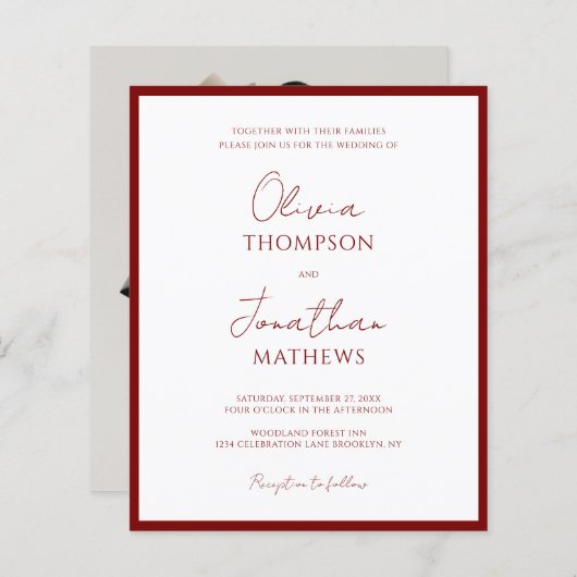 BUDGET シンプル縁どRed Script 結婚 Photo's (正面/裏面)