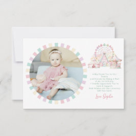 BUDGET パステルカラー カーニバル サーカス 誕生日 写真 サンキューカード