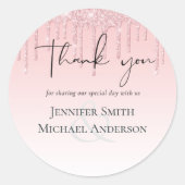 BUDGET ピンクのグリッターがたれるウェディング ラウンドシール (正面)