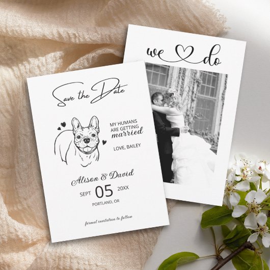 Budget フランスの Bulldogの結婚写真Save the Date 招待状