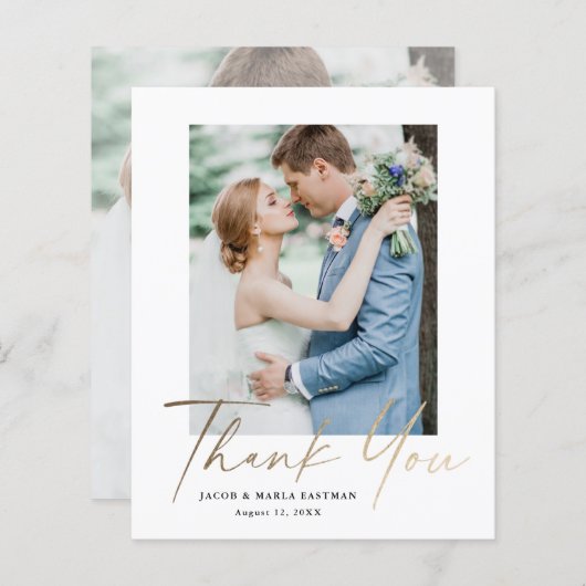 Budget ミニマル Script写真の結婚サンキューカード (正面/裏面)