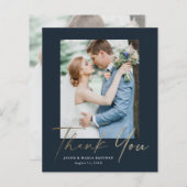 Budget ミニマル Script写真の結婚サンキューカード (正面/裏面)