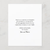 Budget ミニマル Script 3フォトベビーサンキューカード (裏面)