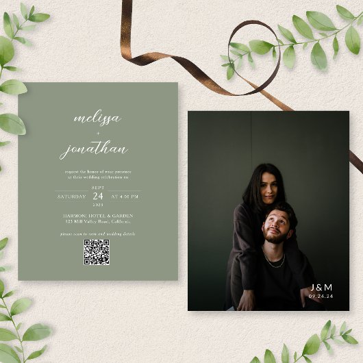 BUDGET モダン Sage Green Photo QR Code 結婚's