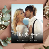 Budget モダン Script写真の結婚サンキューカード