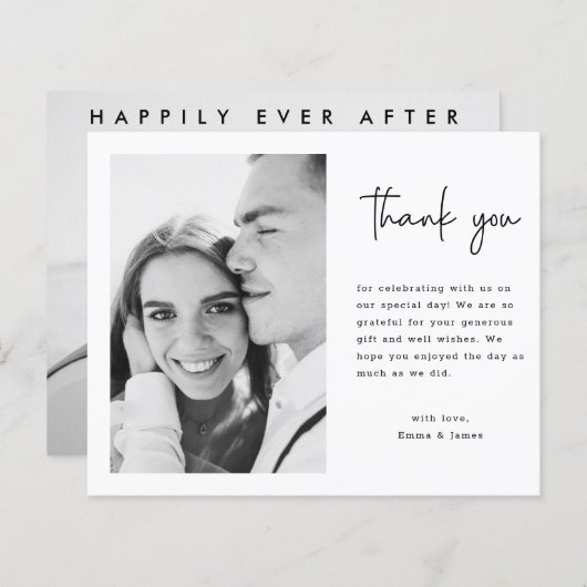 Budget モダン Script結婚の写真サンキューカード (正面/裏面)