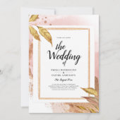 ＜BUDGET＞ ローズゴールドの葉の結婚式招待状 QRコード付き 招待状 (正面)