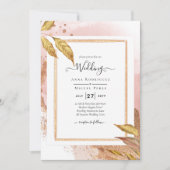 ＜BUDGET＞ ローズゴールドの葉の結婚式招待状 QRコード付き 招待状 (正面)