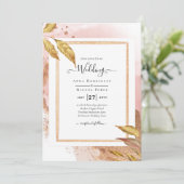 ＜BUDGET＞ ローズゴールドの葉の結婚式招待状 QRコード付き 招待状 (スタンド正面)