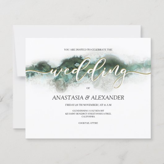 BUDGET/水エレガント色結婚式招待状。 (正面)