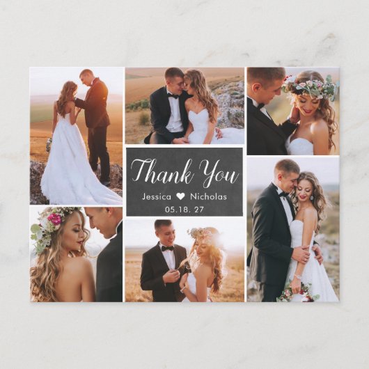 Budget 素朴 Photo Collage結婚's Thank You ポストカード (正面)