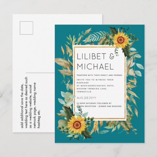 Budget 素朴 Sunflowers BOHO Greenery結婚's Inv ポストカード (正面/裏面)