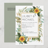 Budget 素朴 Sunflowers BOHO Greenery結婚's Inv 招待状 (正面/裏面)