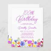 BUDGET 100th誕生日パープルワイルドフラワー招待状 (正面/裏面)