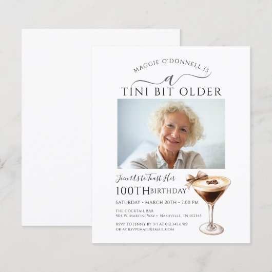 BUDGET 100th誕生日写真Martini招待状 (正面/裏面)