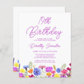 BUDGET 19誕生日パープルワイルドフラワー招待状 (正面/裏面)