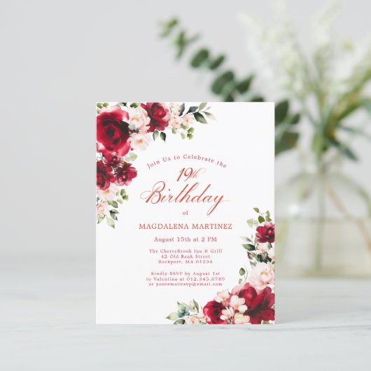 BUDGET 19th Birthday Red Pink Rose Invitation (スタンド正面)